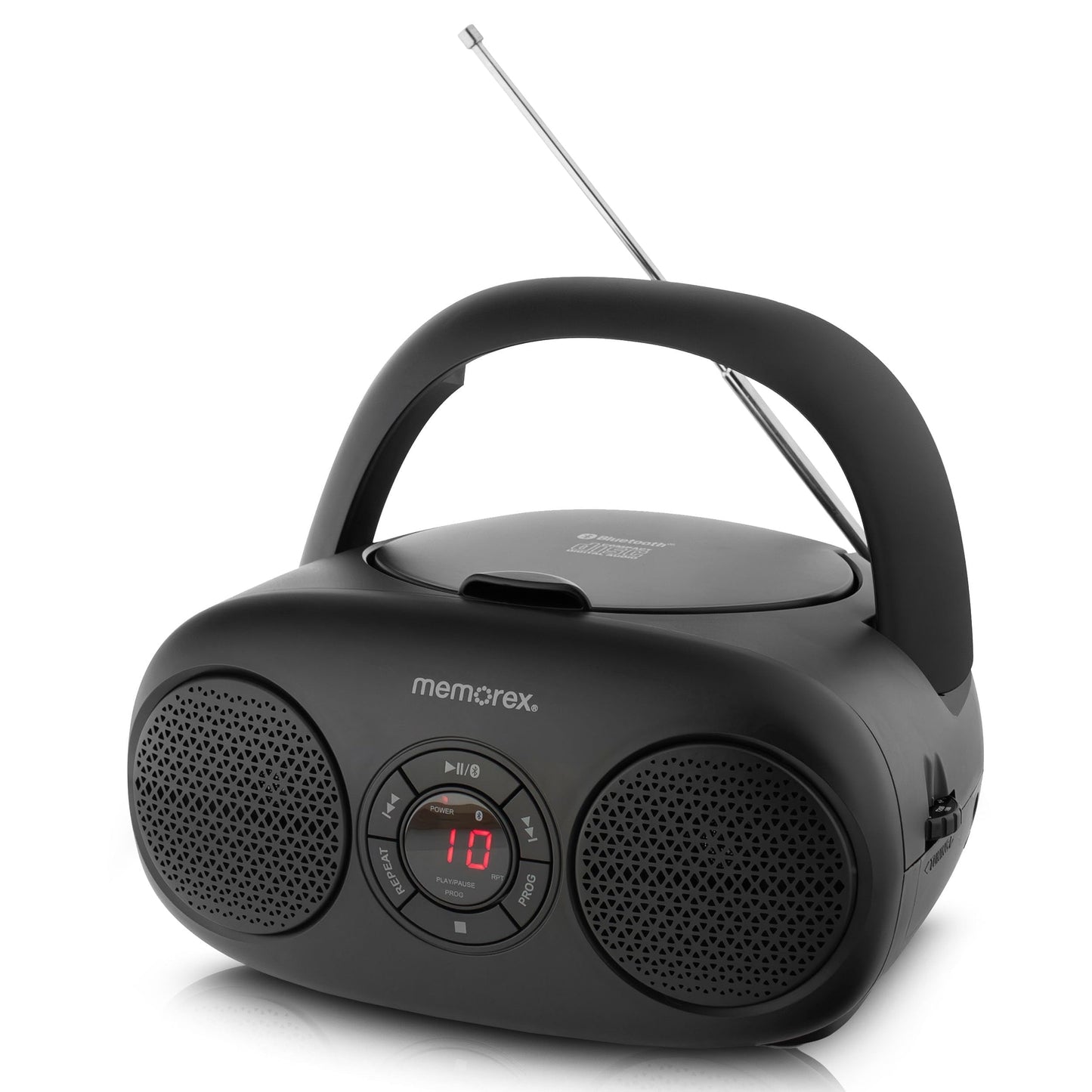 Memorex MX-BCD30(K) Bluetooth Top Loading CD Player | Portable AM/FM Stereo Receiver with Programmable Memory, Auxiliary Input, Red LED Display, and Foldable Handle (Black)