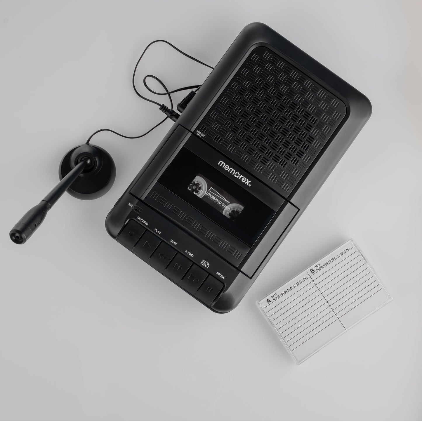 Memorex MX-CR90 Retro Cassette Player/Recorder | One-Touch Recording, Fast Forward/Rewind, Microphone Jack, Headphone Jack | Portable with Carry Handle and AC Adapter | Classic Cassette Tape Recorder