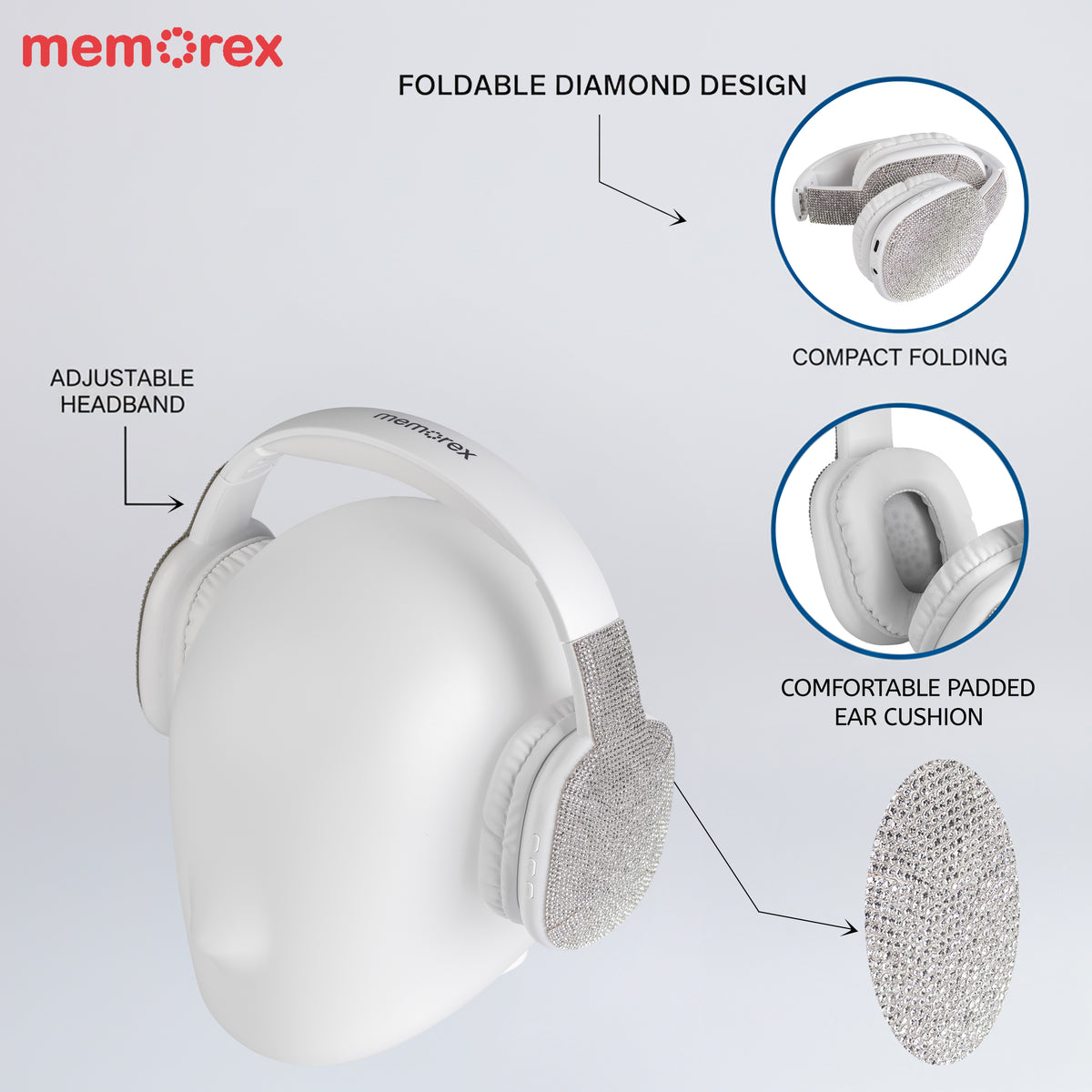 Memorex Faux Diamond-Encrusted Wireless Bluetooth Headphones