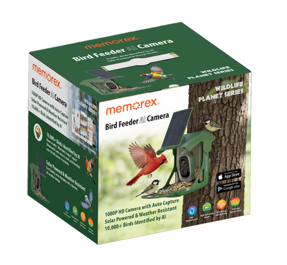 Memorex Solar WiFi Smart Bird Feeder Camera, AI Bird Identification, 2.5K HD, Birding Community App