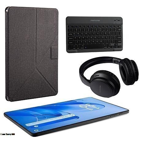 Memorex 11” Android 14 Tablet Bundle | 128GB, 4GB RAM, Keyboard, Case & Wireless Headphones