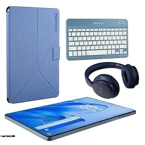 Memorex 11” Android 14 Tablet Bundle | 128GB, 4GB RAM, Keyboard, Case & Wireless Headphones