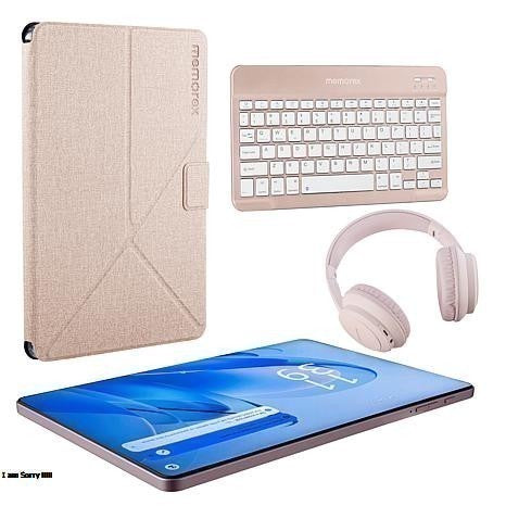 Memorex 11” Android 14 Tablet Bundle | 128GB, 4GB RAM, Keyboard, Case & Wireless Headphones