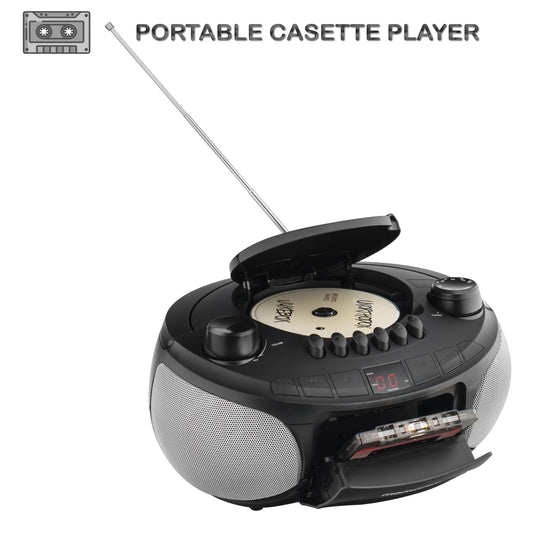 Memorex MX-BCCD50(K) AM/FM Top Loading CD and Cassette Player Blue | Portable Stereo with Programmable Memory, Auto-Stop Cassette Deck | Auxiliary Input, and Red LED Display (Black)