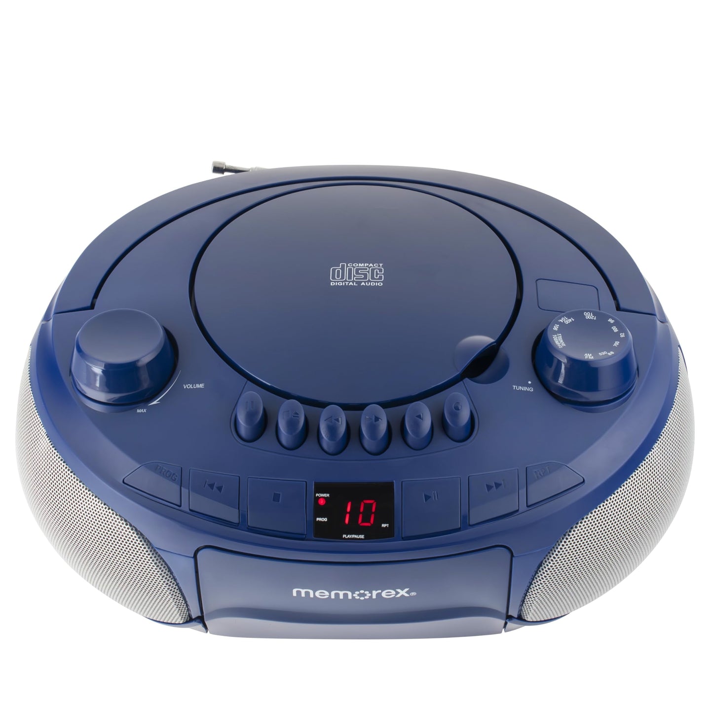 Memorex MX-BCCD50(L) AM/FM Top Loading CD and Cassette Player Blue | Portable Stereo with Programmable Memory, Auto-Stop Cassette Deck | Auxiliary Input, and Red LED Display (Blue)