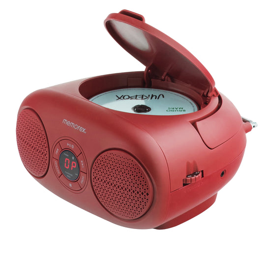 Memorex MX-BCD20(R) Portable CD Player | AM/FM Stereo Radio with Telescopic Antennas | CD-R/RW Compatible | Programmable Memory | LED Display | AUX Input | AC & Battery Powered (Red)