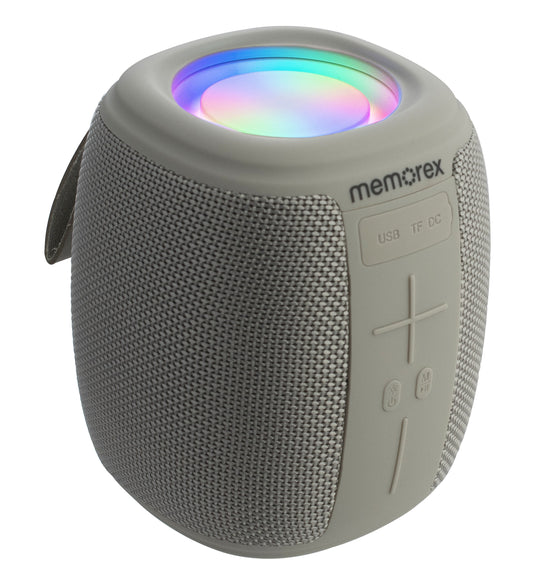 Memorex MX-BTS10(S) | Bluetooth Speaker | Wireless Speaker with Bluetooth 5.1 | USB/TF/FM Radio, Hands-Free Calling, LED Lighting, USB-C Fast Charging, Portable Speaker for Home & Outdoor (Silver)