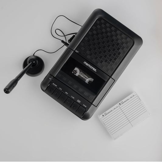 Memorex MX-CR90 Retro Cassette Player/Recorder | One-Touch Recording, Fast Forward/Rewind, Microphone Jack, Headphone Jack | Portable with Carry Handle and AC Adapter | Classic Cassette Tape Recorder