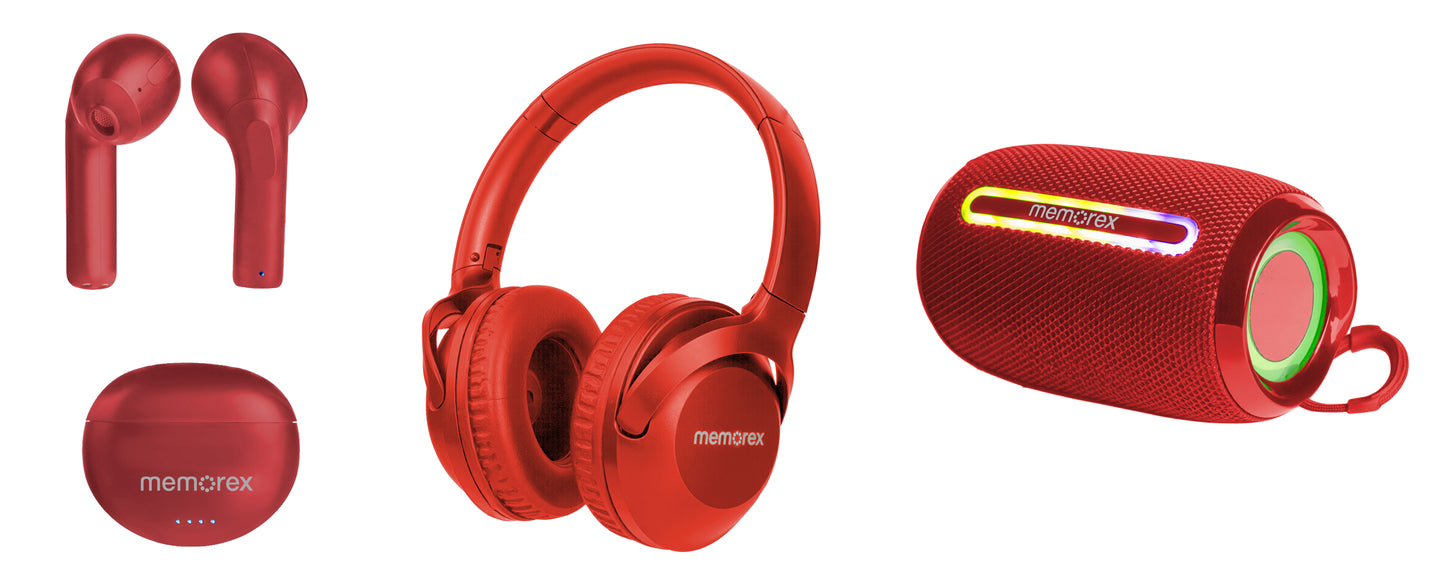 Memorex 3-in-1 Wireless Audio Bundle: Headphones, True Wireless Earbuds & Bluetooth Speaker