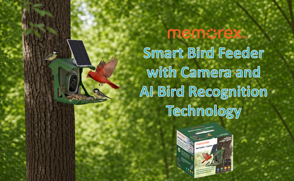Memorex Solar WiFi Smart Bird Feeder Camera, AI Bird Identification, 2.5K HD, Birding Community App