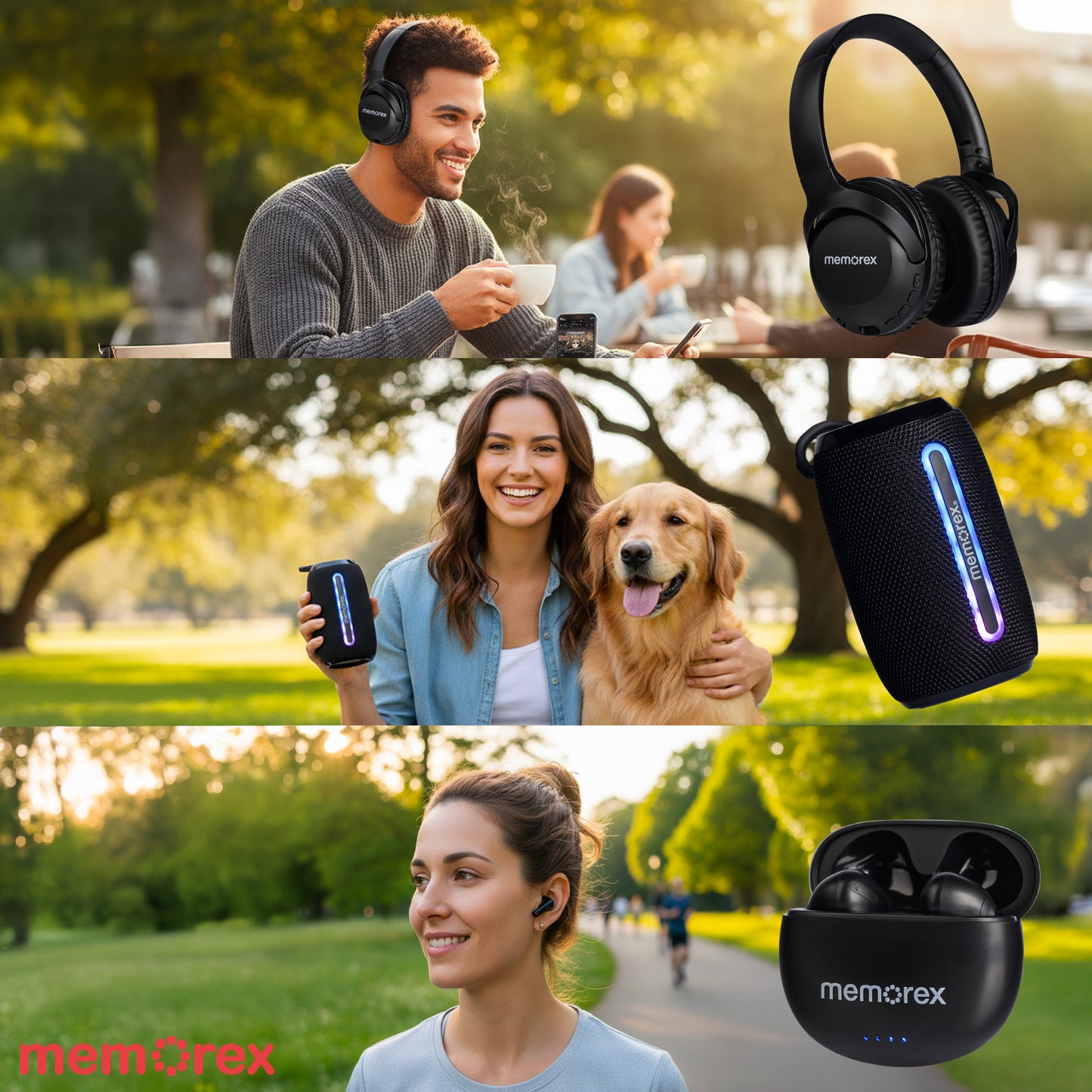 Memorex 3-in-1 Wireless Audio Bundle: Headphones, True Wireless Earbuds & Bluetooth Speaker