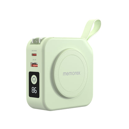 Memorex 5-in-1 Travel Power Bank – 10,000mAh  All-in-One Fast Charging | Built-In Cables | Wireless Charging | Foldable AC Plug | MX-PB10K