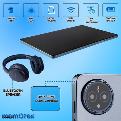 Memorex 11” Android 14 Tablet Bundle | 128GB, 4GB RAM, Keyboard, Case & Wireless Headphones