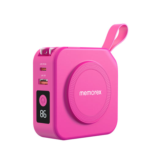 Memorex 5-in-1 Travel Power Bank – 10,000mAh  All-in-One Fast Charging | Built-In Cables | Wireless Charging | Foldable AC Plug | MX-PB10K